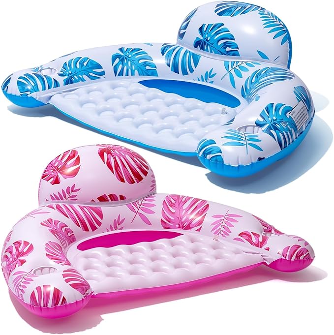 [2025 New Upgraded] Pool Floats for Adult -Floating Lounge Chairs,Inflatable Pool Floats with Cup Holders 2 Repair Patch Suit for Swimming Pools, Beach, Pool Toys,Backyard Party,Lakes（2 Packs