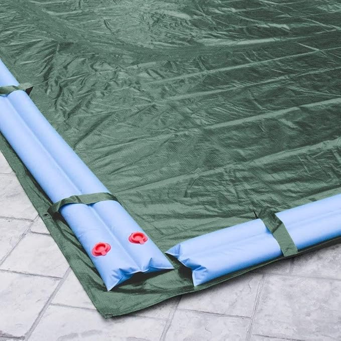 Robelle 14 x 28 ft Heavy Duty Green Winter Pool Cover for Inground Pools, 5 ft Overlap (19 x 33 ft Cover Size), Solid 8 x 8 Scrim, 2.36 oz/yd2, 10-Year Warranty, Style: 321428R