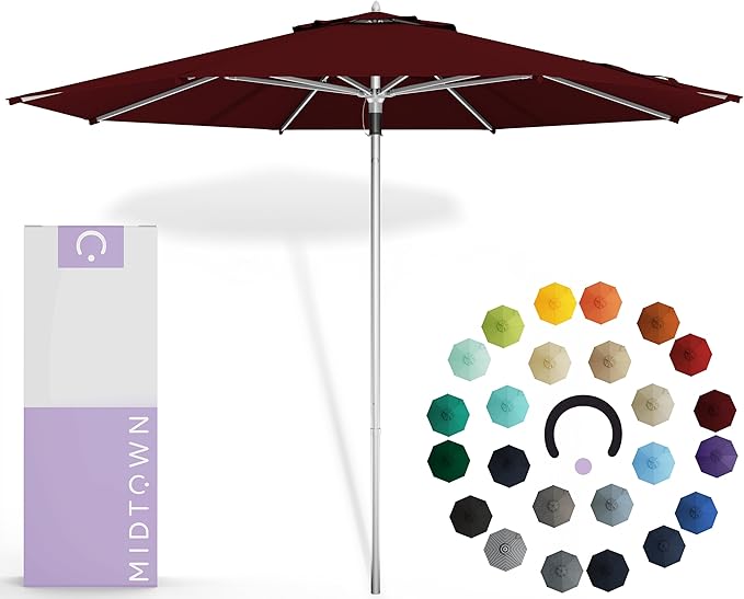 Midtown Umbrellas Push Pop Sunbrella Umbrella 9 Feet Outdoor Umbrella in Burgundy Acrylic - Patio Umbrella, Backyard Umbrella, Garden Umbrella, Picnic Table Umbrella & Pool Umbrella - Black Pole