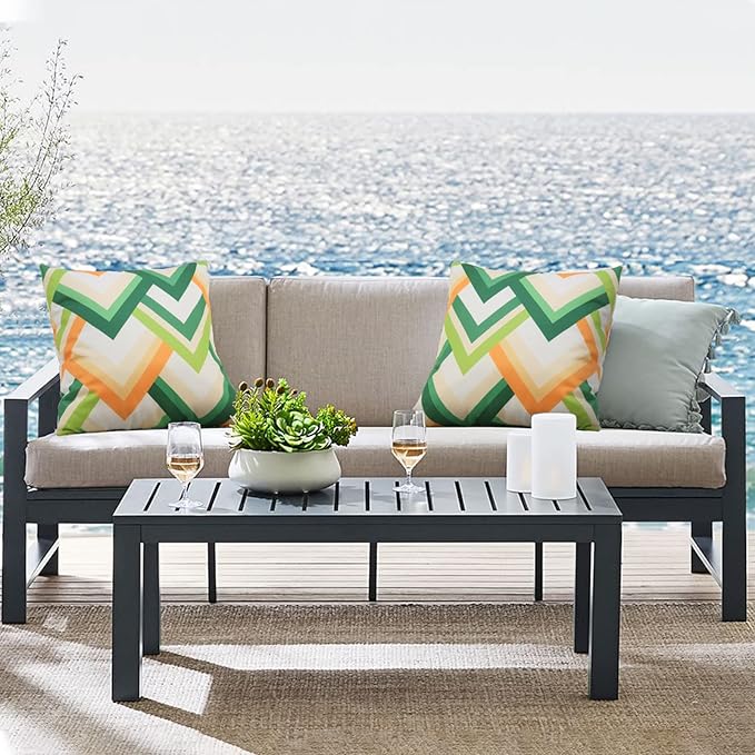 Pyonic Pack of 2 Decorative Outdoor Waterproof Pillow Covers 18x18 Square Garden Outside Polyester Throw Pillow Covers for Patio Tent Couch Funiture, Colorful Blue Yellow