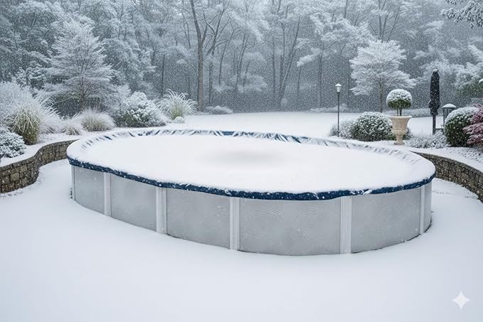 Premium Winter Pool Cover for Above Ground Oval Pool, 10' x 15' Ft., Aboveground Pools Winter Cover, Includes W & Cable, Strength & Durability, UV Protection, Solid Blue