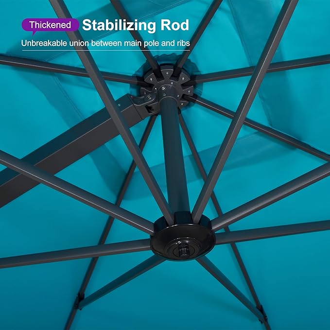 PURPLE LEAF 11 FT Square Patio Umbrella with Base Included Large Outdoor Offset Umbrella with 360-degree Rotation Cantilever Umbrella for Garden Deck Backyard Pool Turquiose