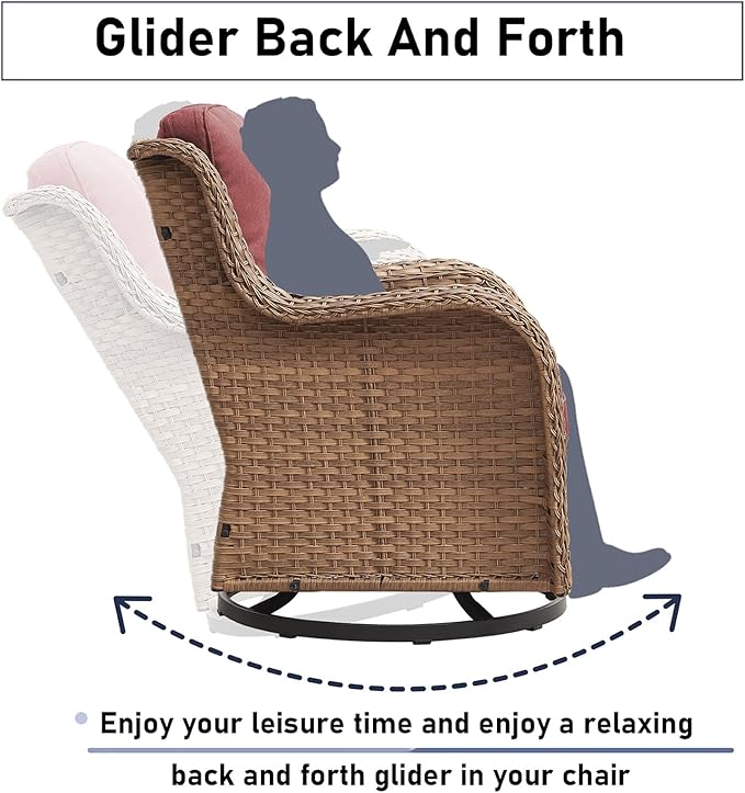 Patio Furniture Set with Swivel Chairs, 5 Pieces Outdoor Wicker Furniture Set with Patio Swivel Rocker Chairs for Patio, Yard, Deck, Porch, Poolside