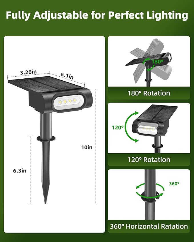 EZVALO Solar Spot Lights Outdoor Waterproof IP67, 3 Lighting Modes Landscape Spotlights, Efficient King-Size LEDs, Solar Powered for Garden Yard Pathway (4Pack-Cool White)