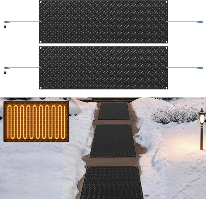 Snow Melting Mats Outdoor for Walkways, 20 x 60 2 Pack in No-Slip Heated Outdoor Mats with 10 ft Power Cord, 3 in/h Speed Snow and Ice Melting Pads for Winter Backyards Snow Removal