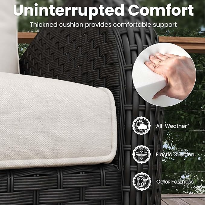 6 Pieces Patio Furniture Sets, Wicker Rattan High Back Outdoor Swivel Rocking Chairs Set with Side Table