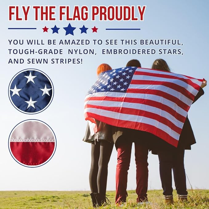 American Flag - Heavy-Duty US Flag - Embroidered Stars - Nylon USA Flag Built for Outdoors - Sewn Stripes - UV Protection - Brass Grommets (10x15 ft)