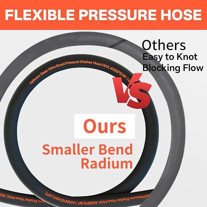 5/16" Pressure Washer Hose 50 FT, Hot and Cold Water Power Washer Hose Max 140°F, Commercial Industrial Grade Steel Wire Braided Kink Proof Extension Hose with 3/8 Quick Connect 4500 PSI