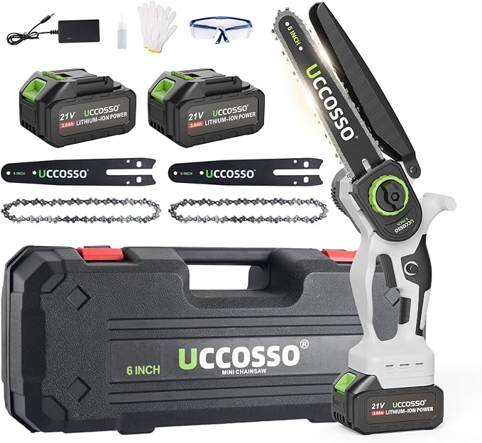 Mini Chainsaw 6 Inch Cordless Hand-Held Electric Chain Saw,Small Chainsaw 2×3.0Ah Battery Powered Safety Lock for Tree Trimming, Branches, Wood Cutting