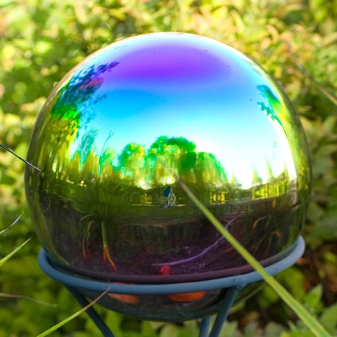 uxcell Rainbow Gazing Ball 8 Inch 200mm Reflective Sphere Polished Hollow Ball, Stainless Steel Gazing Globe Mirror Ball for Home Garden Outdoor Decoration