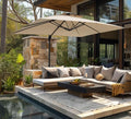 PHI VILLA 9'x 12' Large Patio Umbrella, Outdoor Aluminum Cantilever Umbrella with Double Top Rectanglar Canopy, Windproof Hydraulic Offset Umbrella for Pool, Deck, Garden, Beach, Porch, Beige