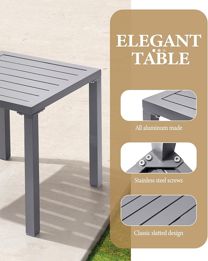 Crestlive Products Aluminum Outdoor Side Table Set of 2, Pool Lounge Chair Side Table, Weather Resistant Small Square Coffee End Table for Patio, Yard, Garden, Porch, Deck, Outdoor