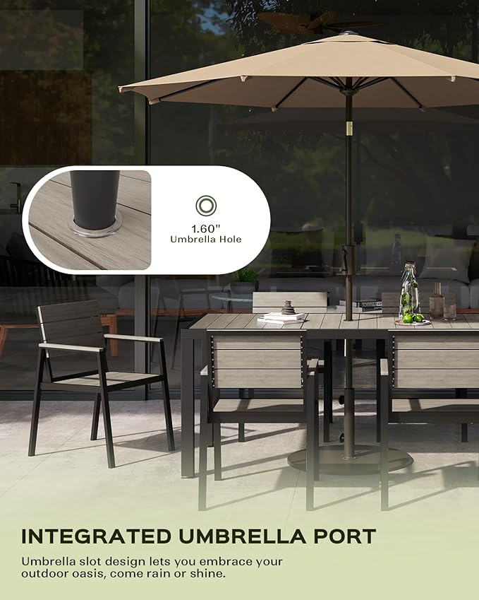 Outdoor Dining Set, Patio Table and Chairs of 4, Aluminum Outdoor Furniture Set with Umbrella Hole, HDPS Patio Dining Table Set for 4 (Gray)