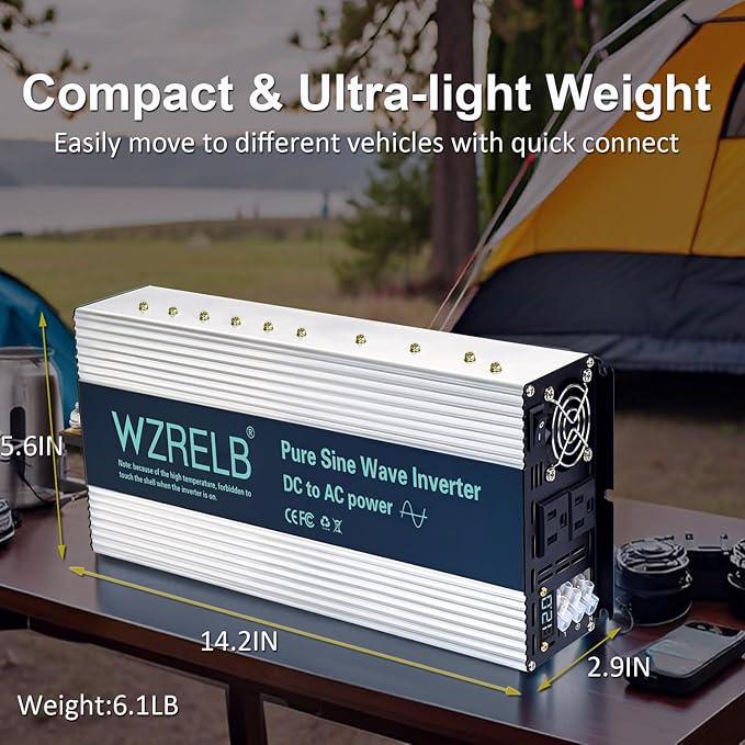 WZRELB 3000W Pure Sine Wave Inverter 48V DC to 110V 120V AC Power Converter with LED Display, Hardwire Terminal,Off-Grid Portable Power Inverter with Dual AC Outlets for Home, RV, Truck, Camping