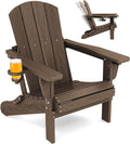 SERWALL Folding Adirondack Chair, Adirondack Outdoor Chair with Cup Holder, Adjustable Adirondack Chair with 3 Recline Positions, All Weather HDPE Outdoor Adirondack, Coffee