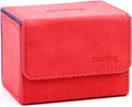 Magic Card Deck Box for MTG Single Deck Card Box fits 100+ TCG Sleeved Cards Soft Leather Card Box Top loading Card Boxes Magic Gift for MTG TCG CCG (Horizontal,Red)