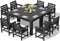 SERWALL Patio Dining Sets for 8, Outdoor Dining Sets for 8 Person with 2 Umbrella Hole Cut-Out Rectangular Tables and 8 Chairs, HDPE Dining Sets for Garden, Backyard, Poolside, Black