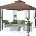 COOS BAY 8x8 Outdoor Patio Gazebo with Corner Shelves, Two-Tier Soft Top Canopy for Backyard, Lawn, Deck and Garden, Brown