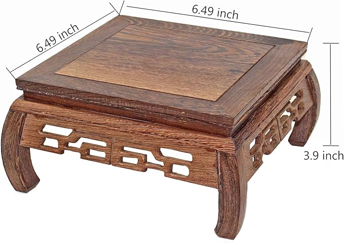 GOLDY&WENDY Chinese Solid Rosewood Wooden Display Stand Square Handmade Carved Pedestal Base