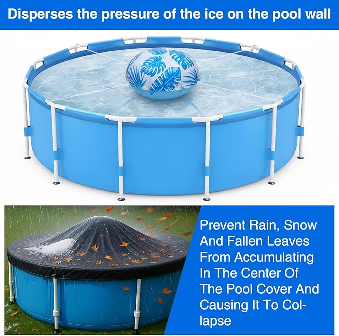 12pcs 4ft Pool Pillows for Above Ground Pools, Cover Balloon Winterizing Inflatable Air Pillow Float with Ropes PVC Ice Equalizer Closing Winter Swimming Ball Accessories