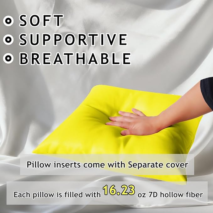 18" x 18" Throw Pillows, Outdoor Waterproof Pillows with Inserts, Square Decorative Pillows for Patio Furniture Garden Couch Sofa Home(Yellow, Set of 2)