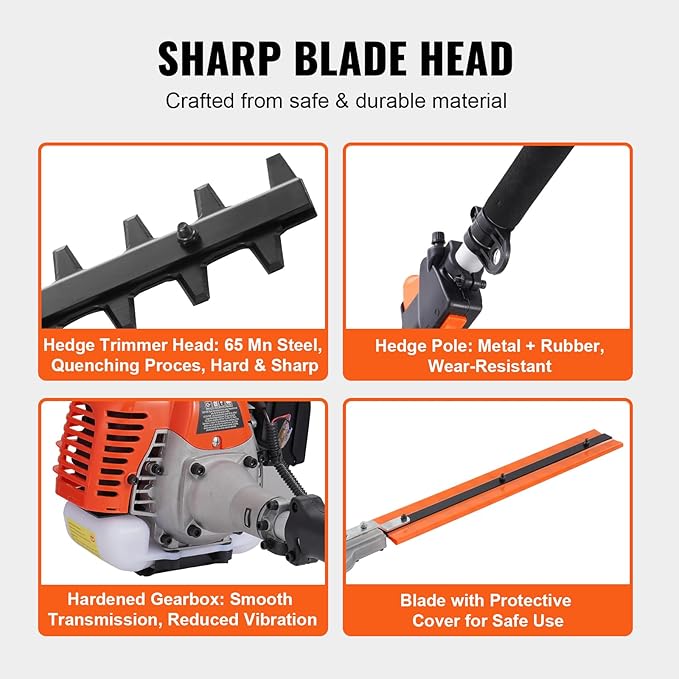 VEVOR 33CC 2-Cycle 5-in-1 Gas Powered Chainsaw with Extension Pole, All-in-One Trimmer Set with Hedge Trimmer, Weed Eater, Brush Cutter, Edger, and Pole Saw for Garden, Lawn, and Tree Maintenance