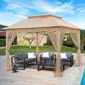 11x11 Outdoor Pop up Gazebo Tent with Mesh Walls for Patio, Lawn, Backyard and Deck, Khaki