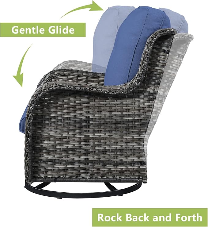 Rilyson 5 Piece Outdoor Patio Furniture Set - Rattan Wicker Patio Conversation Sets with 2 Swivel Rocker Chairs,2 Ottomans and 1 Sofa for Outside Porch Deck Backyard(Mixed Grey/Blue)