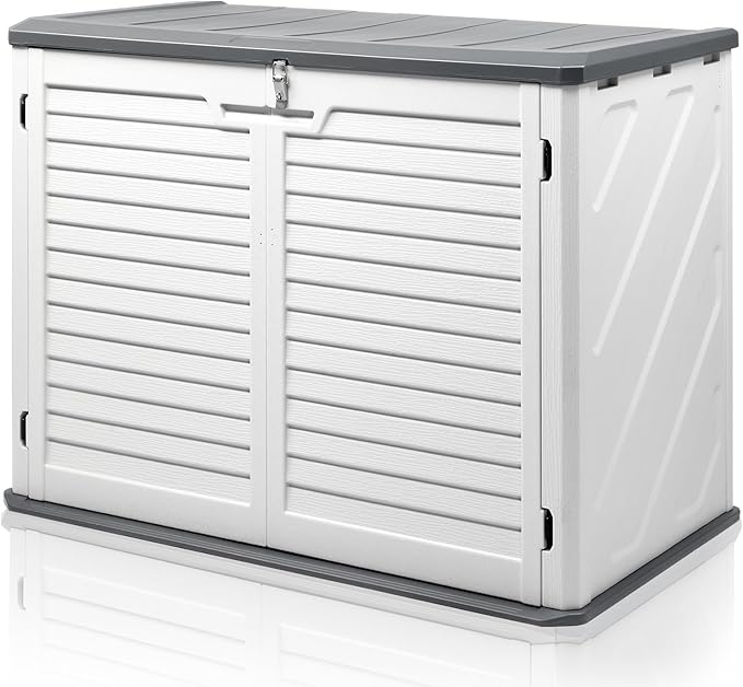 VINGLI Outdoor Storage Shed, Resin Storage Cabinet with Lockable Design, Weatherproof Tool Shed with HDPE Material, Resin Deck Box for Garden Tools, Pool Equipment, Garbage Cans, White (31.5 Cu.ft)