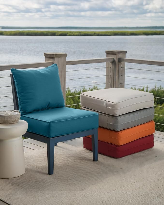 Luxury 24x24x6 Inch Outdoor Seat Cushions - Set of 2 Water Resistant Patio Chair Cushion for Porch Set Rattan Dining Rocker Glider Chairs Loveseat Couch Sectional Sofa - Peacock Blue