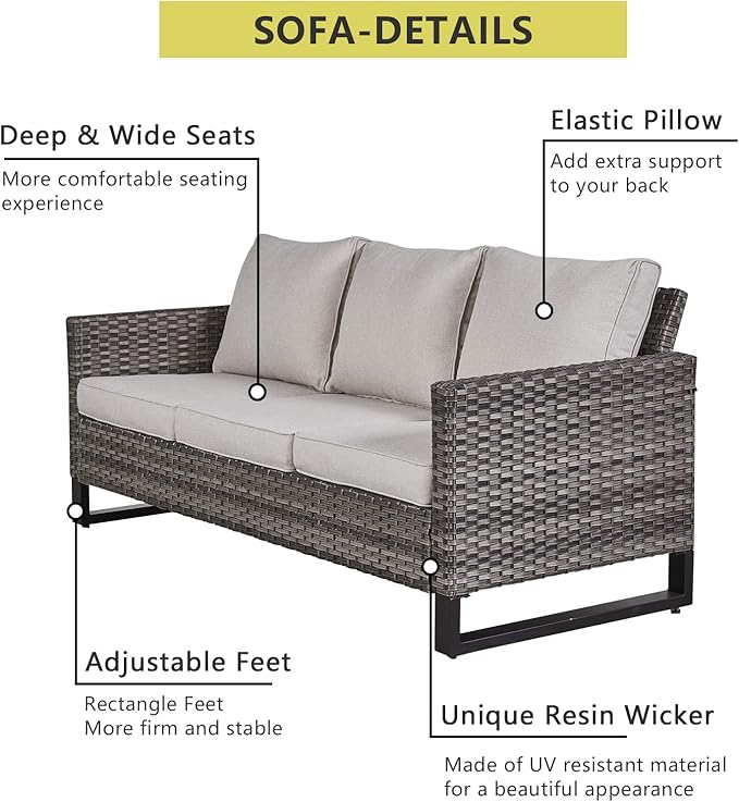HUMMUH 7 Piece Patio Furniture Set with Fire Pit Table 41in 55,000 BTU,Wicker Outdoor Conversation Sets - Outdoor Chairs Set of 2 Patio Sofa for Porch,Garden,Backyard