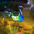 HONGLAND Solar Peacock Statue Light, Solar Animal LED Lights Outdoor, Solar Power Figurine Waterproof Metal Peacock Yard Art for Pathway Patio Backyard Decoration Lawn Ornaments, Peacock Blue