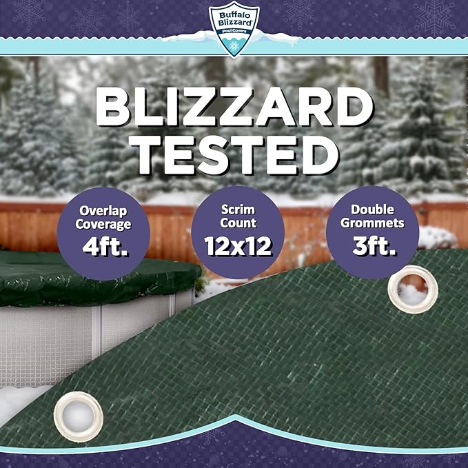 Buffalo Blizzard Ripstopper 15 ft x 24 ft Oval Winter Pool Cover | Green Heavy Duty Cover for Above Ground Swimming Pools | Easy to Install | Cold & UV Resistant | Shields from Seasonal Debris