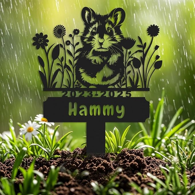 Personalized Hamster Memorial Stake,Pet Plaque Hamster Lover,Metal Hamster Grave Marker,Remembrance Stake,Outdoor Garden Yard Sign hamster 16inch