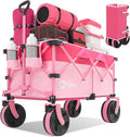 Sekey 220L Collapsible Foldable Wagon with 330lbs Weight Capacity, Heavy Duty Folding Utility Garden Cart with Big All-Terrain Beach Wheels & Drink Holders.Pink