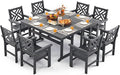 10 Piece HDPE Outdoor Dining Set for 8, Patio HDPE Furniture Set with 2 Table and Umbrella Hole, Outdoor Table and Chairs for Garden, Poolside, Backyard, Deck