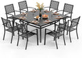 PHI VILLA 9 Piece Patio Dining Set, Metal Outdoor 60'' Square Table Furniture Set with 6 Backyard Armrest Stackable Chairs, Table with 1.57'' Umbrella Hole for Patio, Deck, Black