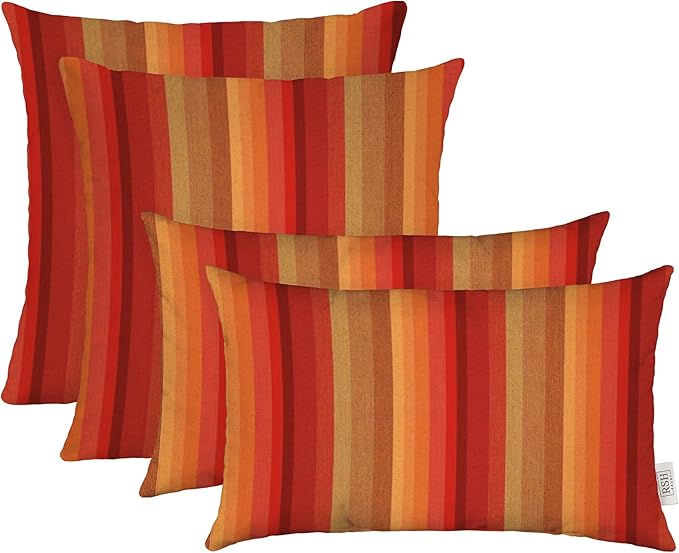 RSH DECOR: Sunbrella Lumbar & Square Pillows Set of 4 | 20" x 12" & 17" x 17" | Water and Fade-Resistant Performance Fabric | Outdoor Throw Pillows for Patio Furniture | Astoria Sunset