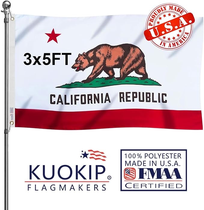 California Republic State Flag 3x5 FT Made in The USA-Heavy Duty Vibrant Colors Double Sided Cali CA Flag with 2 Brass Grommets for Home/Company/Indoor Outdoor Decoration