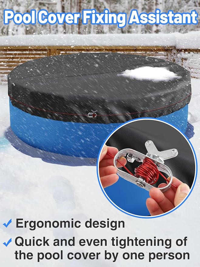 Pool Cover Cable & Winch Kit - 100ft Plastic Coated Steel Wire & Heavy Duty Zinc Alloy Spring Loaded Ratchet for Above Ground Swimming Pool Winter