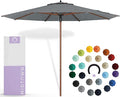 Midtown Umbrellas The Wooden 8 Feet Patio Umbrella With Sunbrella Cast Slate Acrylic Fabric - Aluminum Frame Market Umbrella For Backyard, Deck, Garden, Pool - Wooden Pole