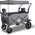 Collapsible Foldable Wagon Cart with All Terrain Wheels &Canopy& 2 Seats- Heavy Duty Utility Wagon 265 lbs Capacity for Camping, Garden, Shopping (Grey)