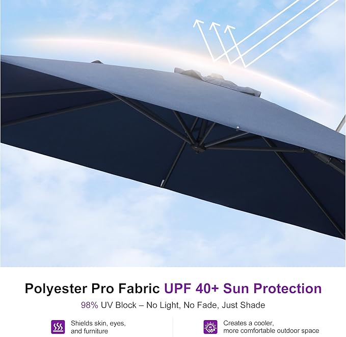 PURPLE LEAF 10' X 10' Left-right Tilting Outdoor Patio Umbrella Swivel Offset Cantilever Heavy Duty Rectangle Aluminum Umbrella with UV Resistant for Deck Pool Patio Backyard, Ocean Slate