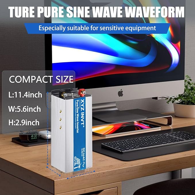 2000W Pure Sine Wave Inverter DC 48V to AC 120V, 3600W Peak Power with LED Display, Power Converter for Car, Truck, Solar, Home & Rechargeable Devices