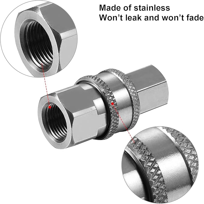Hotop 4 Sets NPT 3/8 Inch Stainless Steel Male and Female Quick Connector Kit Pressure Washer Adapters Hose Quick Connector (Internal Thread)