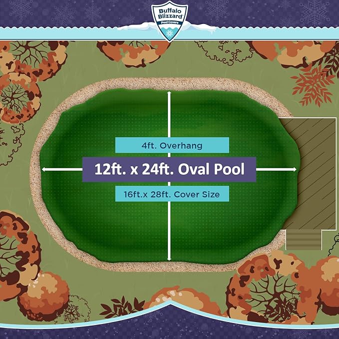 Buffalo Blizzard Ripstopper 12 ft x 24 ft Oval Winter Pool Cover | Green Heavy Duty Cover for Above Ground Swimming Pools | Easy to Install | Cold & UV Resistant | Shields from Seasonal Debris