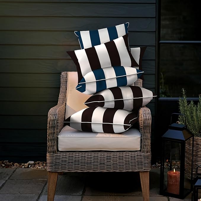 LVTXIII Outdoor Throw Pillows 18x18 Patio Waterproof Square Pillows with Piping Fade Resistant Accent Pillow for Spring Summer Garden Decoration, Set of 2, Cabana Navy