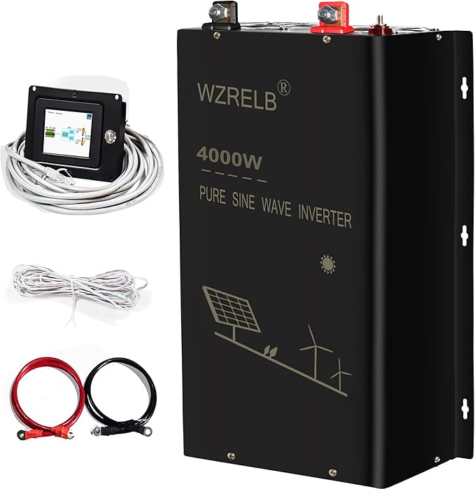 WZRELB 4000W 24V Pure Sine Wave Inverter,24 Volt DC to AC 120V 240V Split Phase Power Inverter,8KW Surge,5 AC Outlets,AC Hardwire Terminal,15ft LCD Remote Panel, SPWR4K24