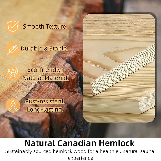 Low EMF Far Infrared Sauna for 1 Person, Canadian Hemlock Wood Sauna Room with Tempered Glass Door, WiFi Control, 110V, 7 Infrared Heaters, 1850W, Reading & 7-Color Starry Light, Oxygen Bar, Speaker