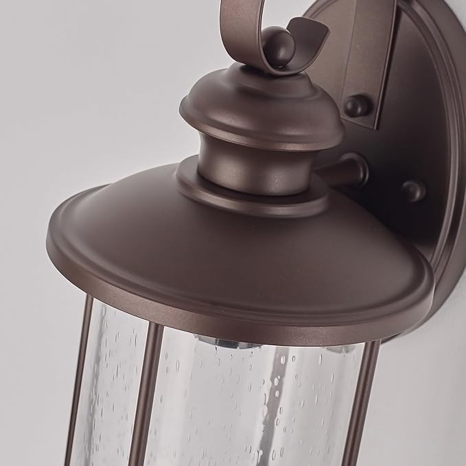 MICSIU 2 Pack Outdoor Wall Lantern Lights, 13.75 Inch Outside Porch Light Fixture with Clear Seedy Glass, Oil Rubbed Bronze Exterior Wall Lights for House, Front Door, Entryway, Pathway